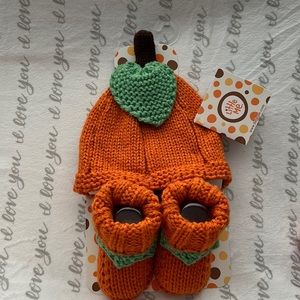 Little Me Pumpkin Knit Hat & Booties